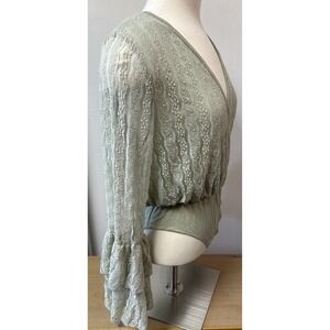 Peach Love California Sage Green Lace‎ Villa Top Body Suit Medium NWT